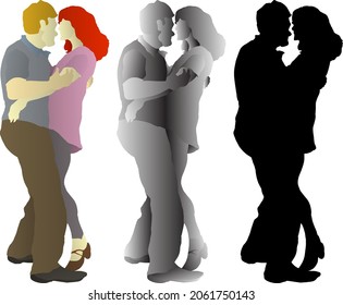 Silhouette icon of man and woman embraced in slow dancing. Vector illustration.