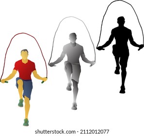 Silhouette icon of man workout with skipping rope. Vector illustration.