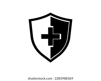 Icono de silueta del escudo médico con signo más. concepto de protección de la seguridad