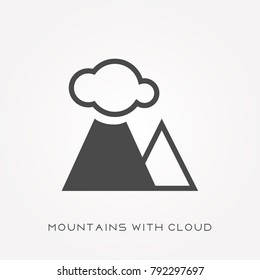 Silhouette icon mountains with cloud