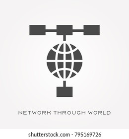 Silhouette icon network through world