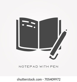 Silhouette icon notepad with pen
