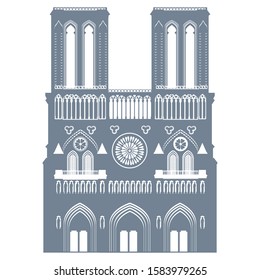 silhouette icon of notre dame cathedral in paris, french landmark, vector illustration