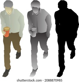 Silhouette icon of office worker holding a big cup of coffee during coffee break. Vector illustration.