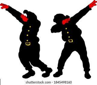 Silhouette icon of a pair of Santa Claus dancing to the dab move. Vector illustration.