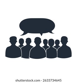 Icono de silueta de personas con burbujas de discurso superpuestas, que representan la charla grupal, el trabajo en equipo y la comunicación colaborativa