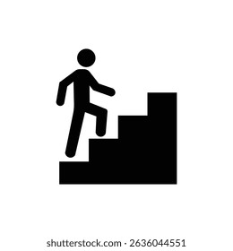 Silhouette icon of a person climbing stairs, symbolizing progress, success, or upward movement. Ideal for business, career growth, and motivational or instructional design concepts.