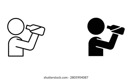 A silhouette icon of a person drinking from a bottle available in both outline and solid icon styles for health and wellness themes.