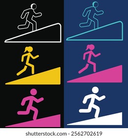 Silhouette Icon of a person running on a hill