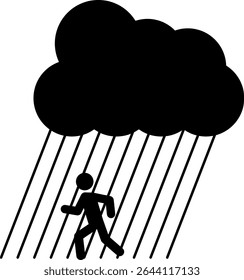 Silhouette icon of a person running in sudden heavy rain
