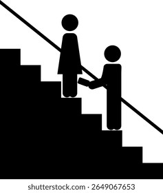 Silhouette icon of a person taking a secret photo of a woman's skirt on an escalator
