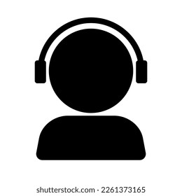 Silhouette icon of a person wearing headphones. Customer support. Vector.