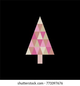 Silhouette icon of pink beige triangle Christmas tree, simple geometric vector design, symbol of fir-tree for illustration Xmas and New Year