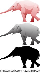 Silhouette icon of pink elephant stretching its nose, isolated against white. Vector illustration.