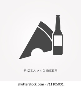 Silhouette icon pizza and beer