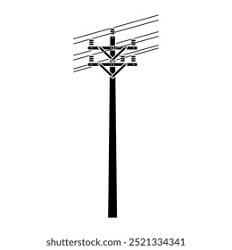 Ícone de silhueta da torre de poder. Polo de energia, polo de eletricidade e de energia, torre de ferro ou concreto, transmissão, estação, construção, símbolo de ícone de projeto de distribuição de energia. Ilustração vetorial