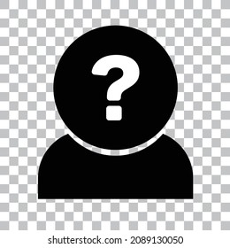 Silhouette icon with a question mark. Suspicious person