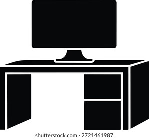 Icono de silueta que representa una estación de trabajo de computadora con un monitor en un escritorio