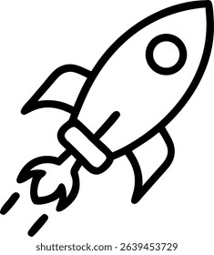 Silhouette icon of rocket blasting off – startup launch, innovation, growth, success, space exploration, mission, business concept, strategy, new beginning, futuristic icon design
