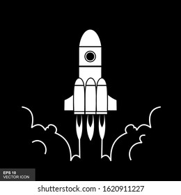 Silhouette icon Rocket start up in a flat style. Vector illustration