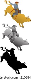 Silhouette icon of rodeo cowboy ride a bucking bull horse. Vector illustration.