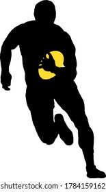 Silhouette icon of a rugby football player running with an oval ball. Vector illustration. 