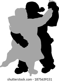 Silhouette icon of Santa Claus dancing with a woman. Vector illustration.