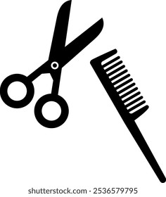 Silhouette Icon of Scissors and Comb for Hairdressing and Barbering