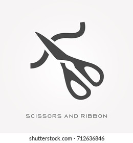 Silhouette icon scissors and ribbon