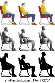 Silhouette icon of the series of man showing proper sitting posture against bad sitting posture. Vector illustration.