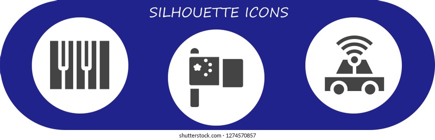  silhouette icon set. 3 filled silhouette icons. Simple modern icons about  - Piano, China, Car