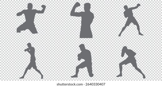 Silhouette Icon Set of a Boxer Throwing a Punch  Minimalist Boxing Action Icons EPS 10