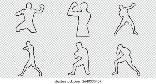 Silhouette Icon Set of a Boxer Throwing a Punch  Minimalist Boxing Action Icons EPS 10