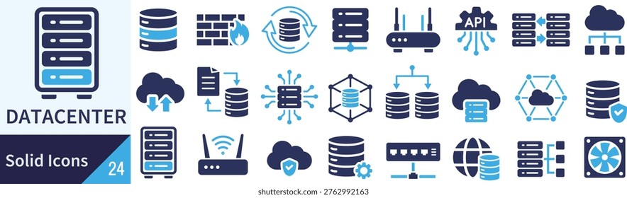 Silhouette Icon Set of Data Centers in Vector