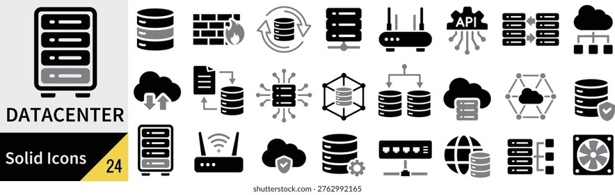 Silhouette Icon Set of Data Centers in Vector