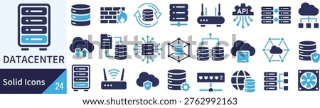 Silhouette Icon Set of Data Centers in Vector
