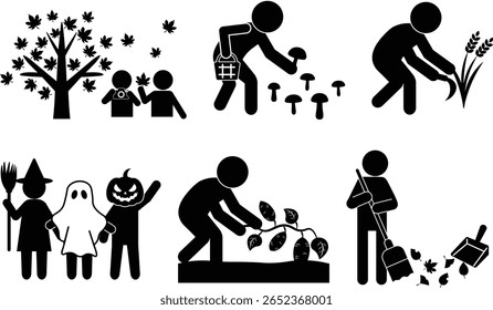A silhouette icon set expressing the seasonal beauty of autumn