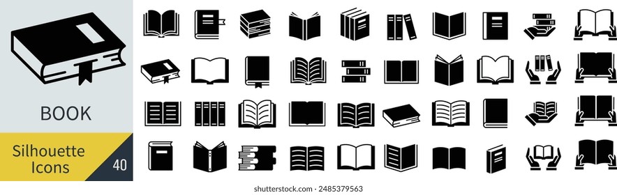 Silhouette icon set related to books