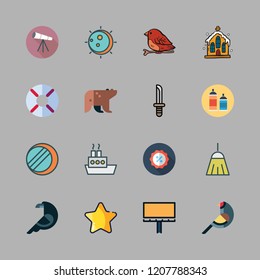 silhouette icon set. vector set about bear, oil platform, star and crow icons set.