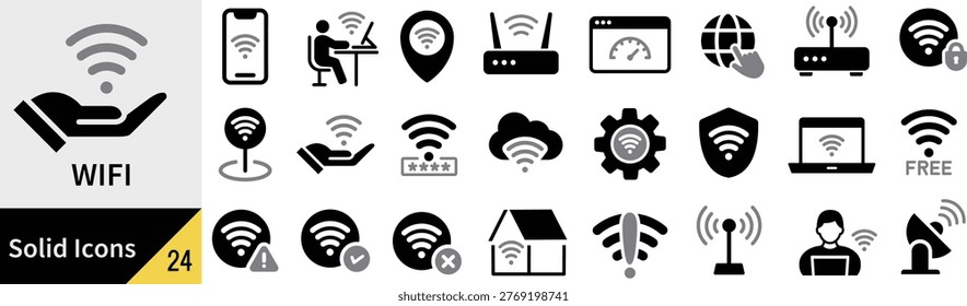 Silhouette Icon Set of Wi-Fi in Vector