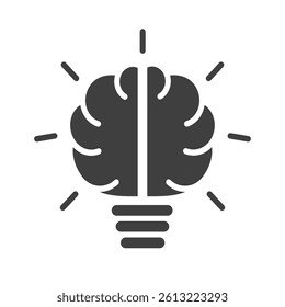 Silhouette icon of shining light bulb and human brain concept.