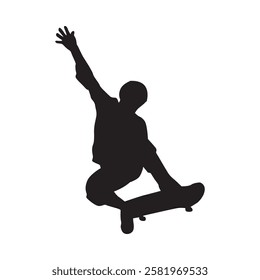 silhouette icon of a single man skateboarding in the air