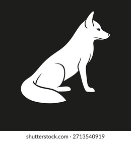 Icono de la silueta de un zorro sentado. Ilustración vectorial blanca simple, aislada en un fondo negro. Perfecto para un logotipo, icono o emblema.