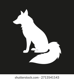 Icono de la silueta de un zorro sentado. Ilustración vectorial blanca simple, aislada en un fondo negro. Perfecto para un logotipo, icono o emblema.