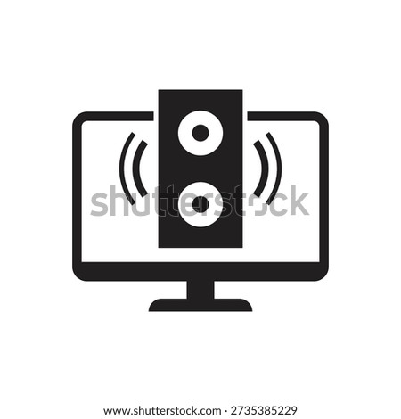 Silhouette icon of speakers and desktop screen