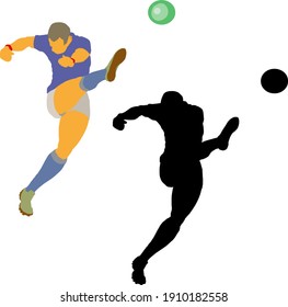 Silhouette icon of a sportsman kicking a ball. Vector illustration.