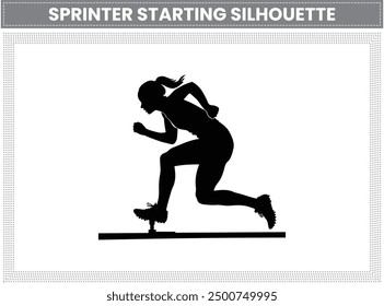 Silhouette icon of a sprinter starting a race, perfect for representing exercise and running activities. Sprinter Starting silhouette.