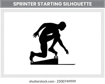 Icono de la silueta de un velocista que comienza una carrera, perfecto para representar el ejercicio y las actividades de carrera. Sprinter Silueta de inicio.