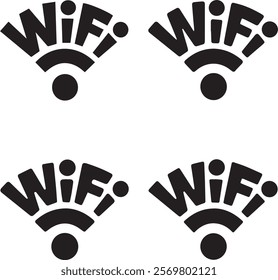 silhouette icon  stylized vector of a wave with the letters "Wi-Fi" inside.