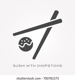 Silhouette icon sushi with chopsticks